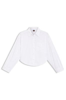 Blusa corta oversize fit en popel&iacute;n de algod&oacute;n, Blanco