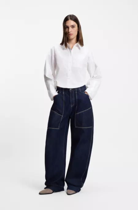 Oversized-fit blouse in cotton poplin