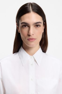 Blusa corta oversize fit en popel&iacute;n de algod&oacute;n, Blanco