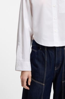 Blusa corta oversize fit en popel&iacute;n de algod&oacute;n, Blanco