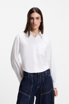 Blusa corta oversize fit en popel&iacute;n de algod&oacute;n, Blanco