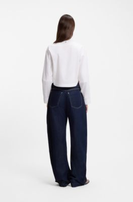 Blusa corta oversize fit en popel&iacute;n de algod&oacute;n, Blanco
