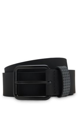 Cintur&oacute;n de piel italiana Porsche x BOSS con trabilla estampada, Negro