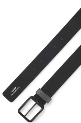Cintur&oacute;n de piel italiana Porsche x BOSS con trabilla estampada, Negro