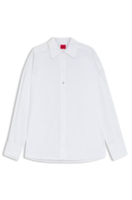 Blusa regular fit con bot&oacute;n de logo apilado, Blanco