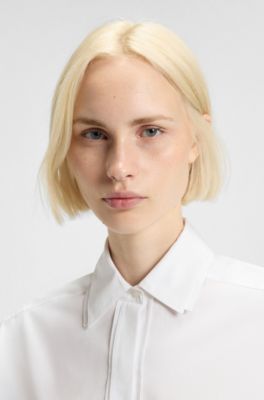 Regular-fit blouse with stacked-logo button, White