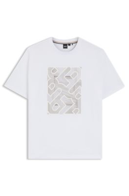Camiseta de punto de algod&oacute;n con ilustraci&oacute;n de monograma, Blanco