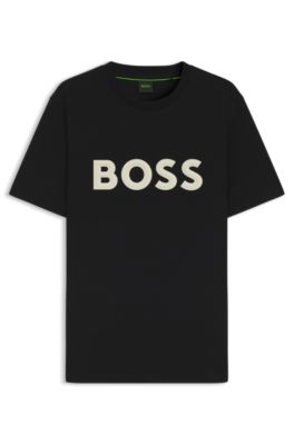 Camiseta de punto de algod&oacute;n con logo en 3D, Negro