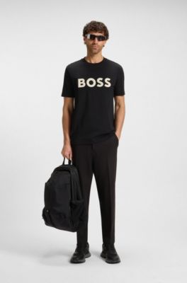 Camiseta de punto de algod&oacute;n con logo en 3D, Negro