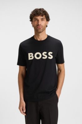 Camiseta de punto de algod&oacute;n con logo en 3D, Negro