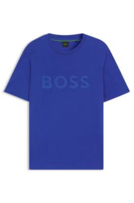 Camiseta de punto de algod&oacute;n con logo en 3D, Azul