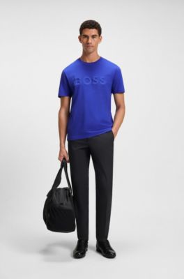 Camiseta de punto de algod&oacute;n con logo en 3D, Azul