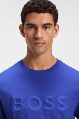 Camiseta de punto de algod&oacute;n con logo en 3D, Azul