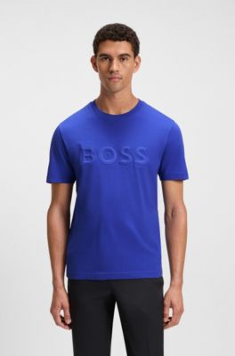Camiseta de punto de algod&oacute;n con logo en 3D, Azul