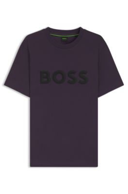 Camiseta de punto de algod&oacute;n con logo en 3D, Lila