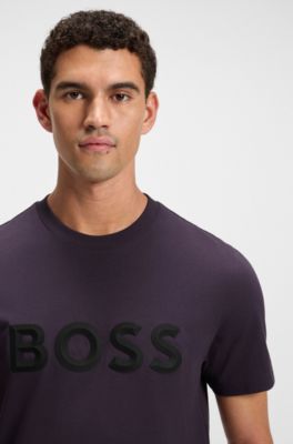 Camiseta de punto de algod&oacute;n con logo en 3D, Lila
