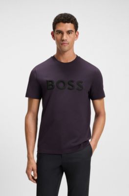 Camiseta de punto de algod&oacute;n con logo en 3D, Lila