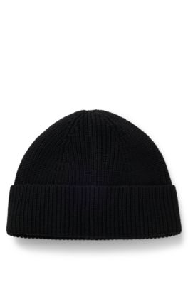 Bonnet en laine m&eacute;lang&eacute;e avec &eacute;tiquette logot&eacute;e, Noir