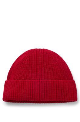 Bonnet en laine m&eacute;lang&eacute;e avec &eacute;tiquette logot&eacute;e, Rouge