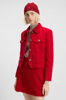 Bonnet en laine m&eacute;lang&eacute;e avec &eacute;tiquette logot&eacute;e, Rouge