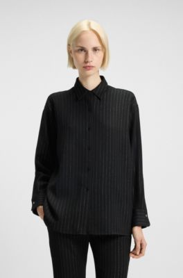 Veste-chemise Oversize en cr&ecirc;pe Georgette &agrave; rayures tennis, Fantaisie