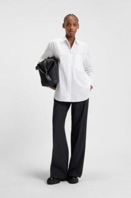Oversized-fit blouse with logo embroidery, White