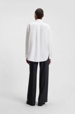 Blusa oversize fit con logotipo bordado, Blanco