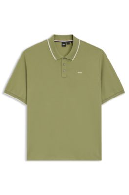 Cotton-piqu&eacute; polo shirt with contrast logo, Green
