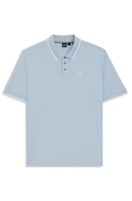 Cotton-piqu&eacute; polo shirt with contrast logo, Light Blue