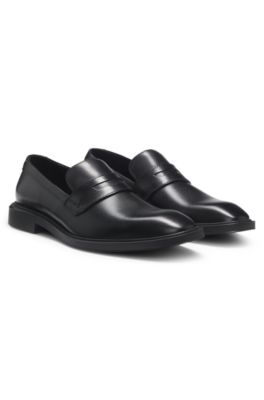 Penny-trim loafers in leather, Black
