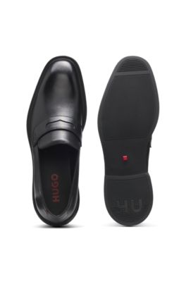 Penny-trim loafers in leather, Black