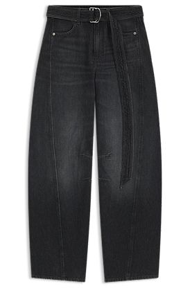 Black balloon-leg jeans in rigid denim