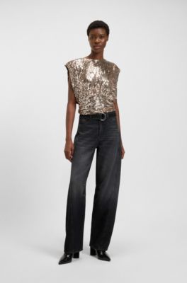 Black balloon-leg jeans in rigid denim, Black