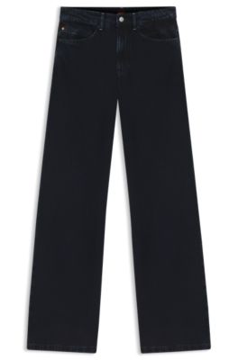 Blue-black wide-leg jeans in rigid denim, Dark Blue