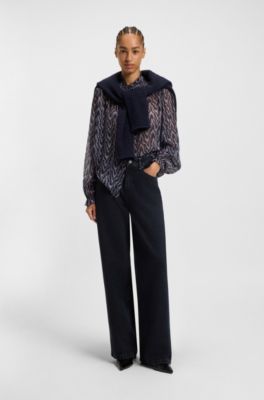 Blue-black wide-leg jeans in rigid denim, Dark Blue
