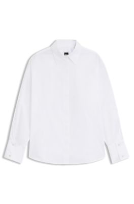 Blusa relaxed fit de algod&oacute;n con mangas medio abotonadas, Blanco