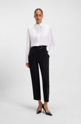 Blusa relaxed fit de algod&oacute;n con mangas medio abotonadas, Blanco