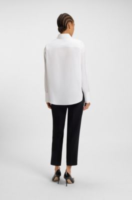 Blusa relaxed fit de algod&oacute;n con mangas medio abotonadas, Blanco