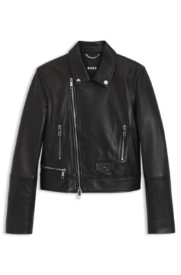 Leather biker jacket in a regular fit, Black