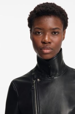 Leather biker jacket in a regular fit, Black