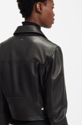 Chaqueta biker regular fit de piel, Negro