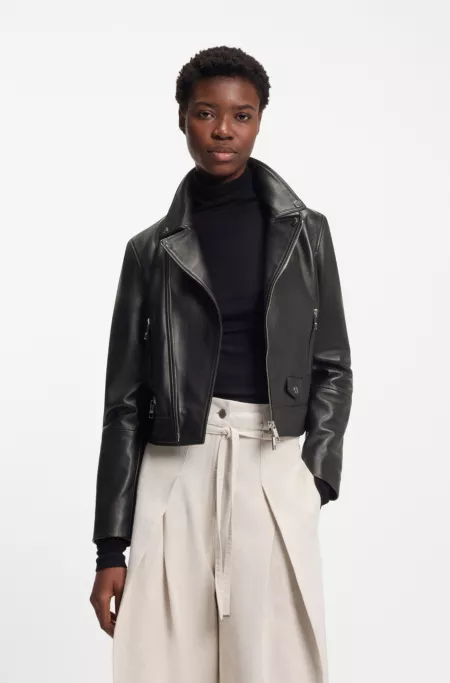 Leather biker jacket in a regular fit