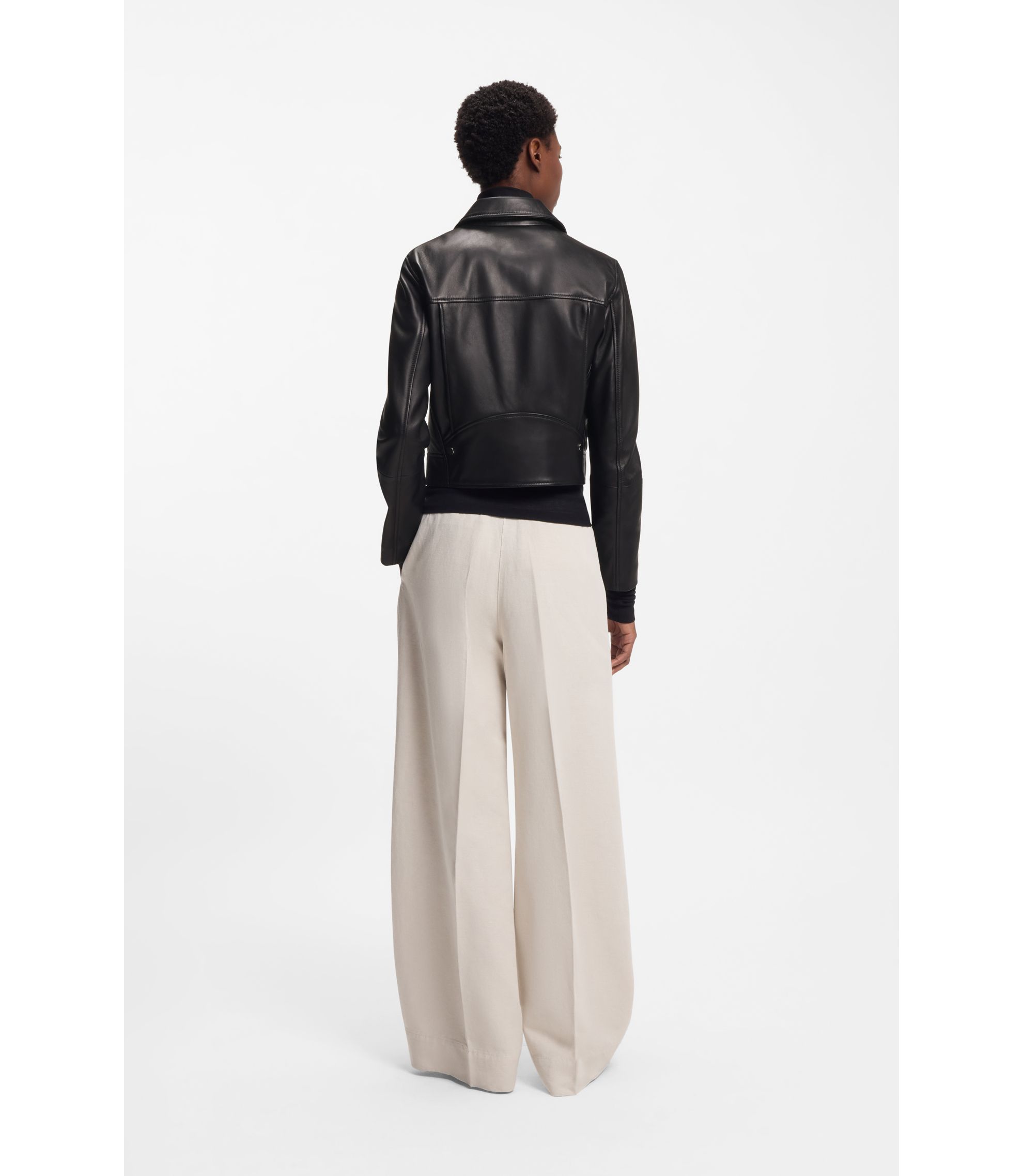 BOSS - Leather biker jacket in a regular fit - Black