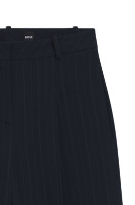 Pantalon large tr&egrave;s long &agrave; rayures tennis, Bleu fonc&eacute;