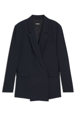 Veste D&eacute;contract&eacute;e &agrave; rayures tennis et fermeture invisible, Bleu fonc&eacute;