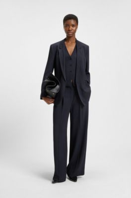 Blazer relaxed fit con raya diplom&aacute;tica y cierre oculto, Azul oscuro