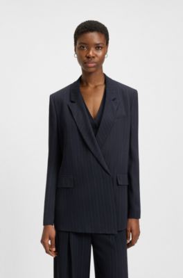 Blazer relaxed fit con raya diplom&aacute;tica y cierre oculto, Azul oscuro