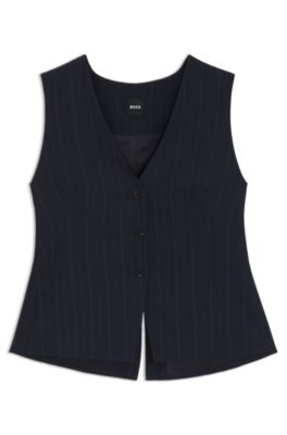 Gilet droit &agrave; rayures tennis, Bleu fonc&eacute;