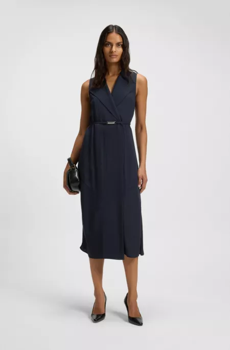 Pinstripe dress with buttoned wrap front