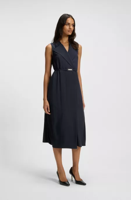 Pinstripe dress with buttoned wrap front